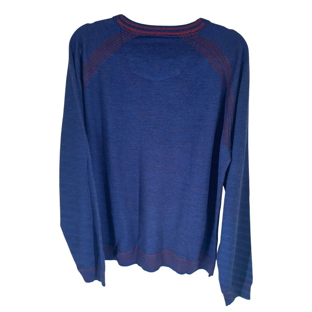 Robert Graham Sweater Men's XL Blue Crew Neck Red‎ Trim Classic Fit EUC Preppy
